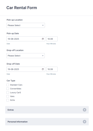 Car Rental Application Form Template