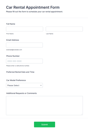 Car Rental Appointment Form Template