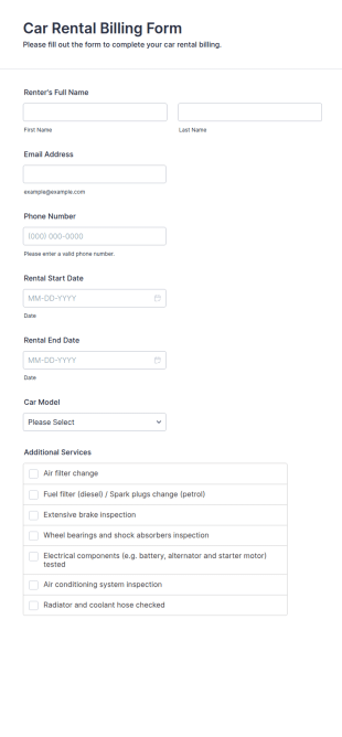 Car Rental Billing Form Template