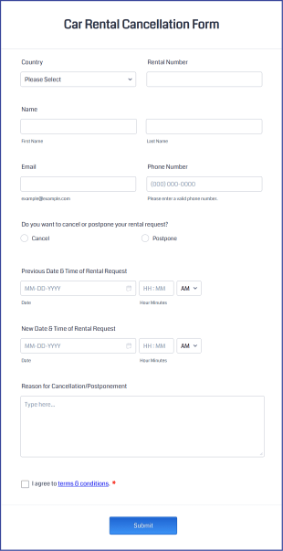 Car Rental Cancellation Form Template