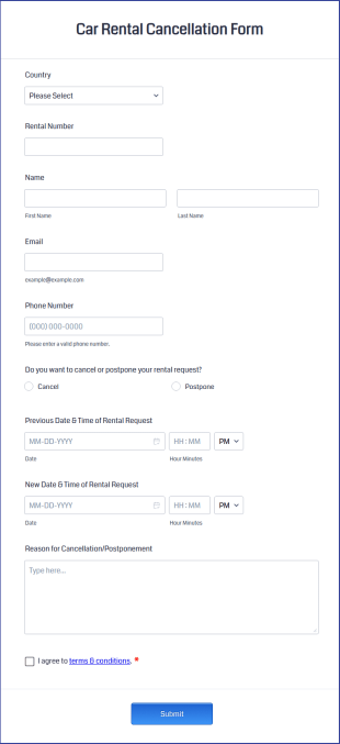 Car Rental Cancellation Form Template