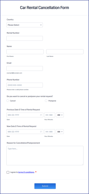 Car Rental Cancellation Form Template