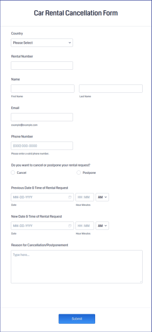Car Rental Cancellation Form Template