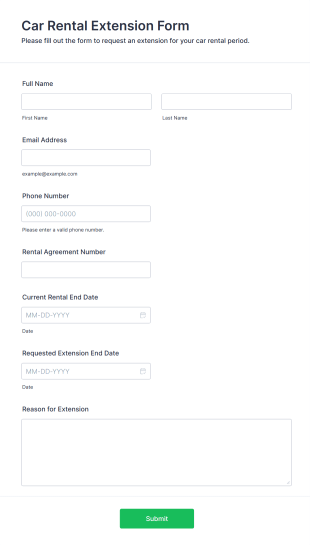 Car Rental Extension Form Form Template