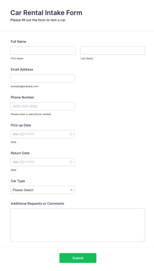 Car Rental Intake Form Template