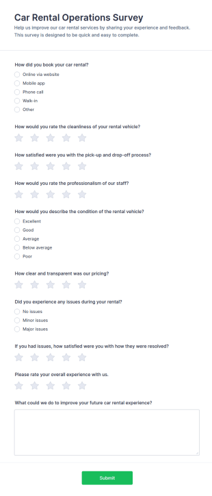 Car Rental Operations Survey Form Template