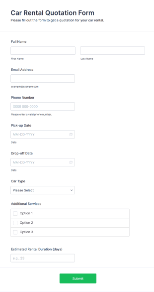 Car Rental Quotation Form Template
