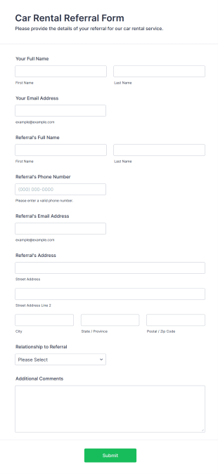 Car Rental Referral Form Template