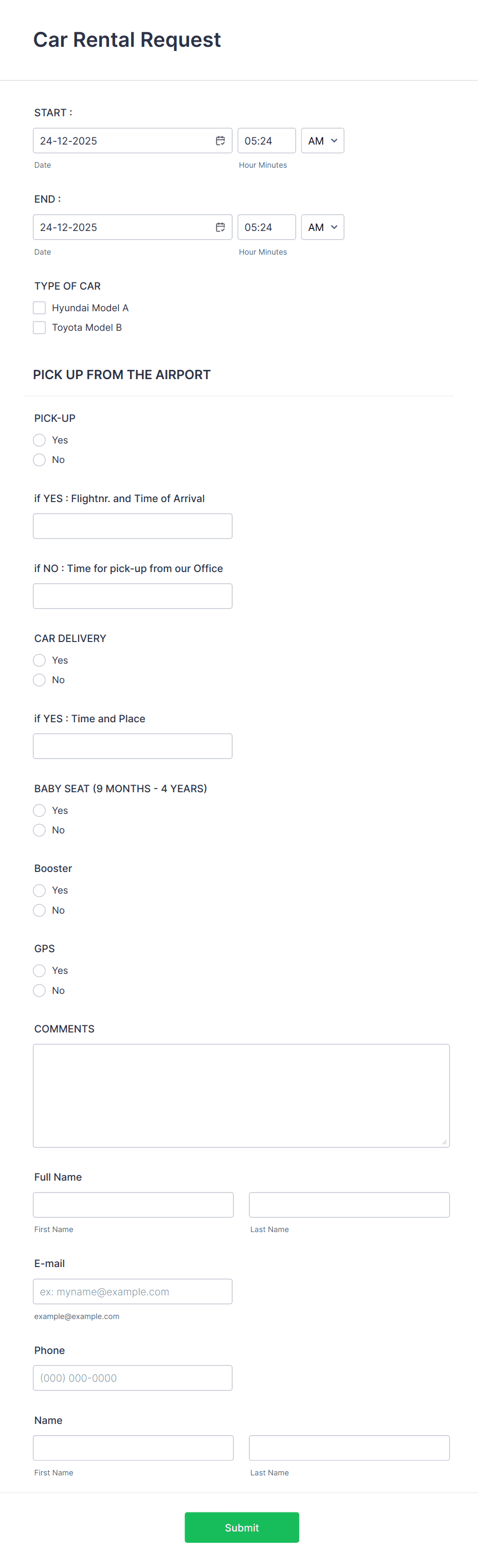 Car Rental Request Form Template | Jotform