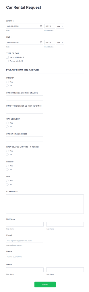 Car Rental Request Form Template