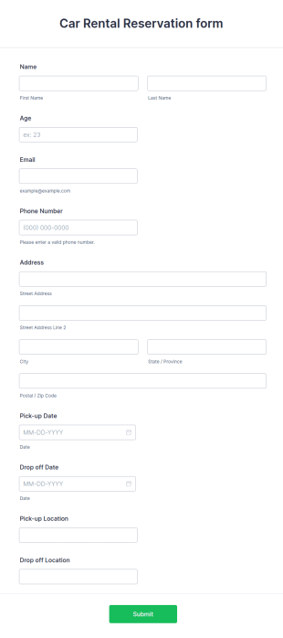Car Rental Reservation Form Template
