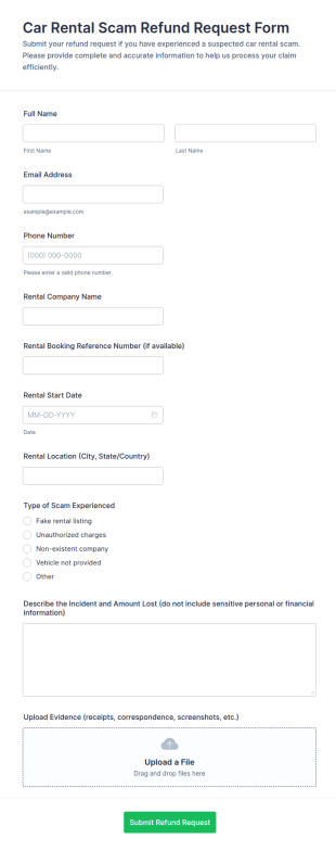 Car Rental Scam Refund Request Form Template