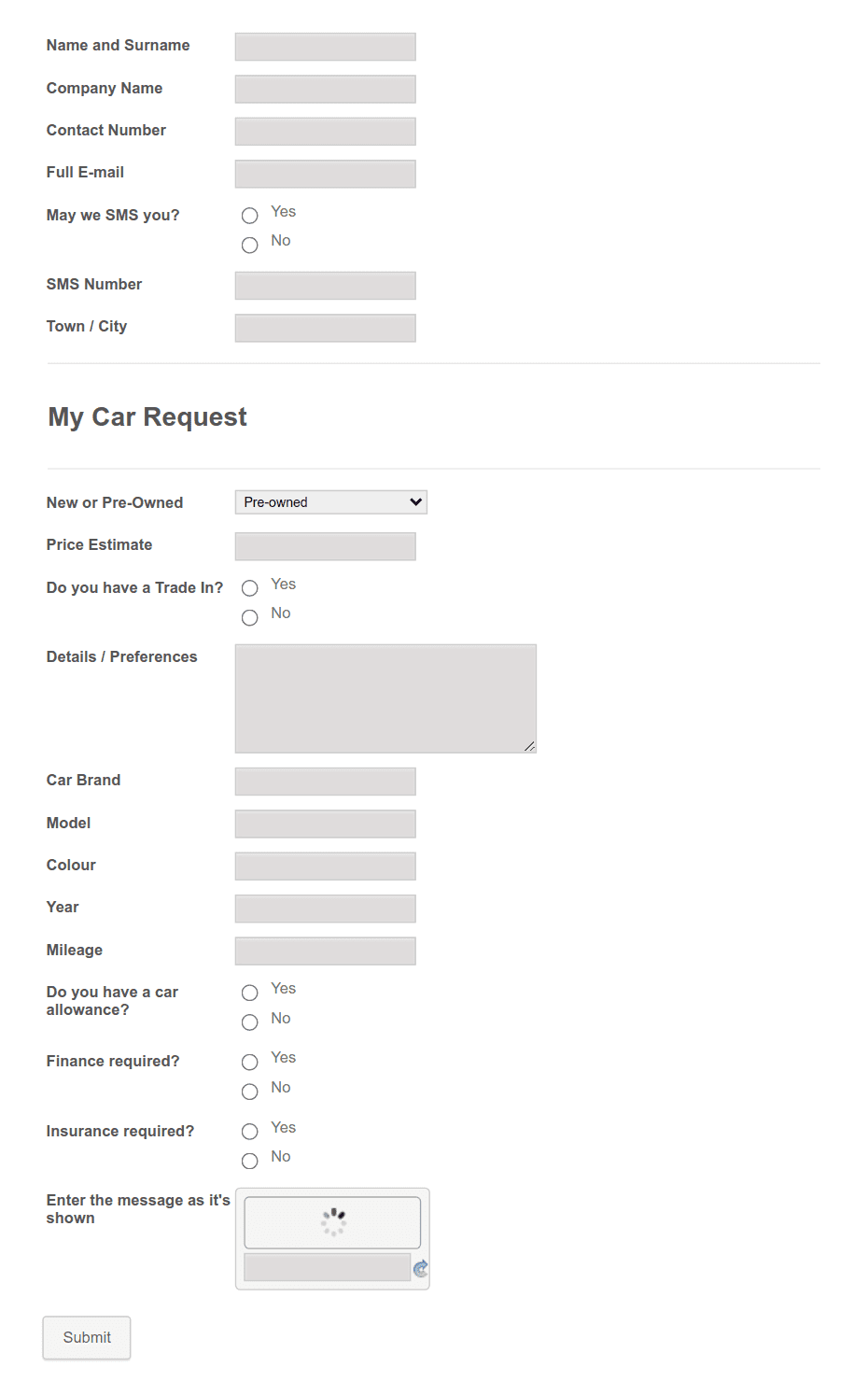 Car Request Form Template | Jotform