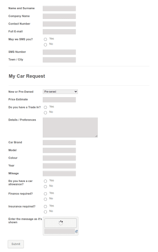 Car Request Form Template