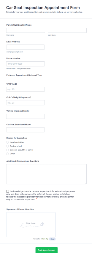 Car Seat Inspection Appointment Form Template
