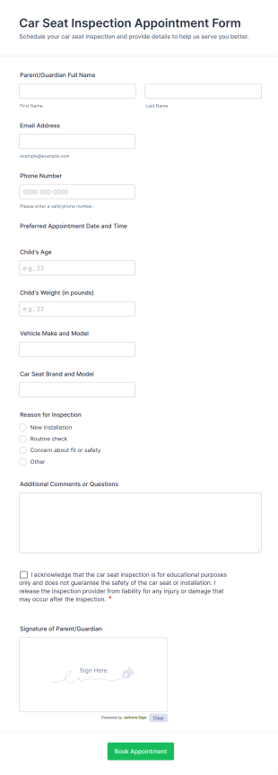 Car Seat Inspection Appointment Form Template