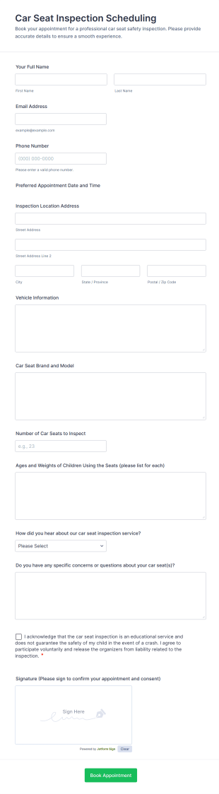 Car Seat Inspection Scheduling Form Template