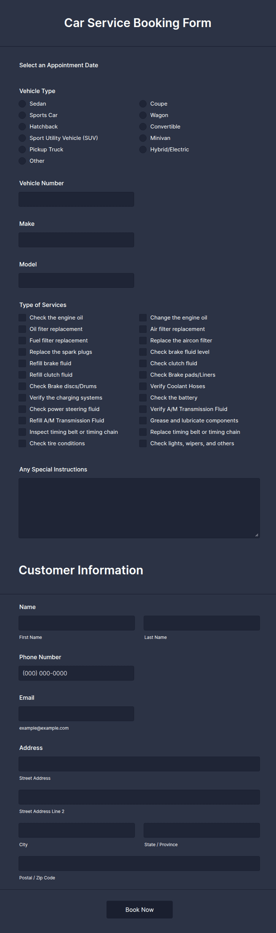 Car Audio Service Form Car Service Booking Form Template | Jotform