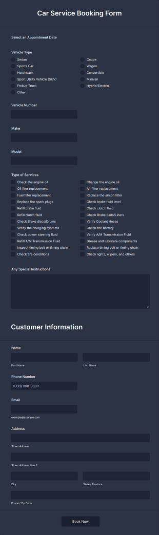 Car Service Booking Form Template