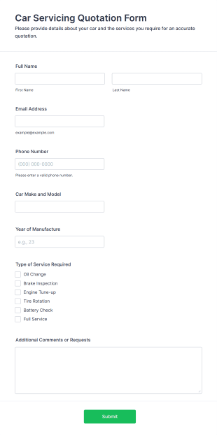 Car Servicing Quotation Form Template