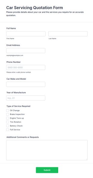 Car Servicing Quotation Form Template