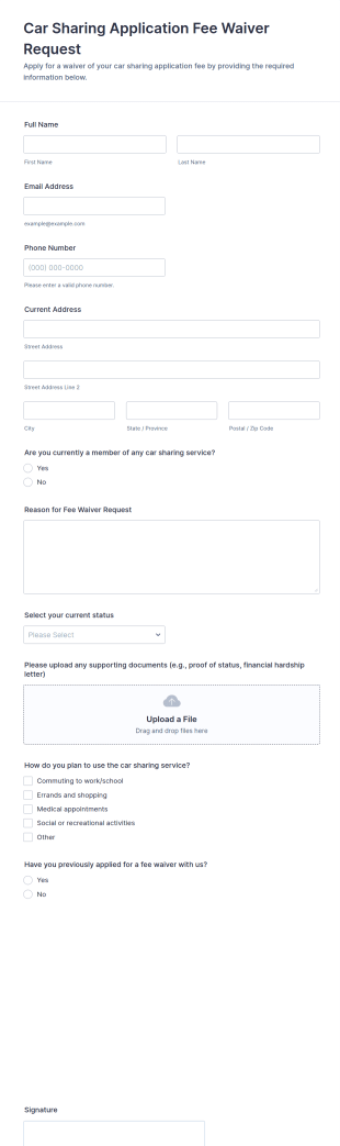 Car Sharing Application Fee Waiver Request Form Template