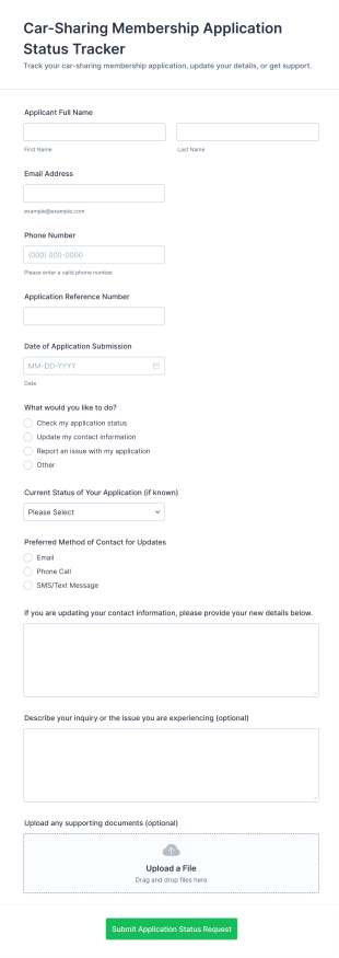 Car Sharing Membership Application Status Tracker Form Template