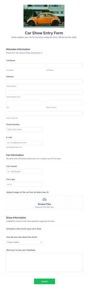 Car Show Entry Form Template