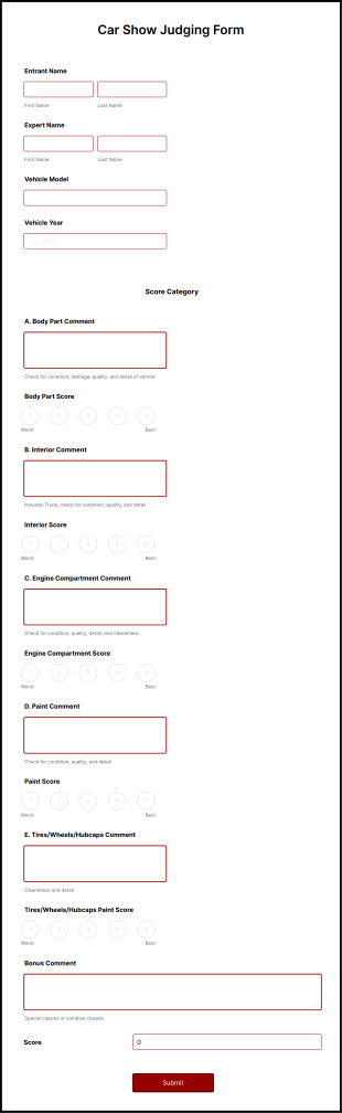 Car Show Judging Form Template
