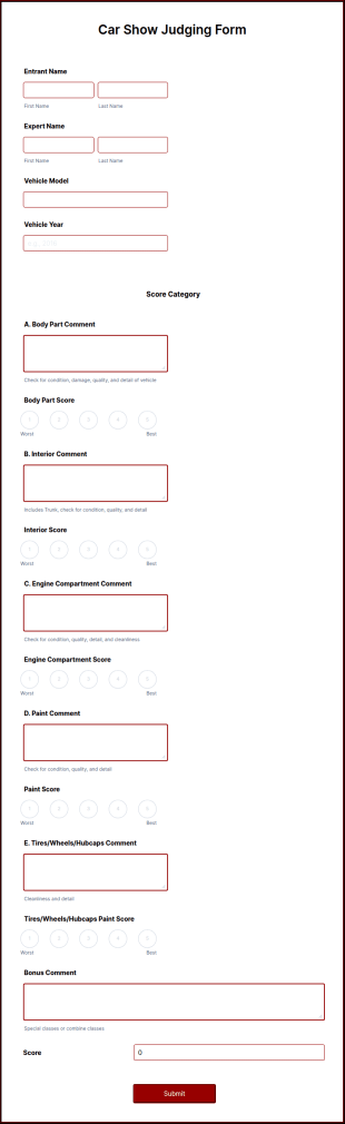 Car Show Judging Form Template