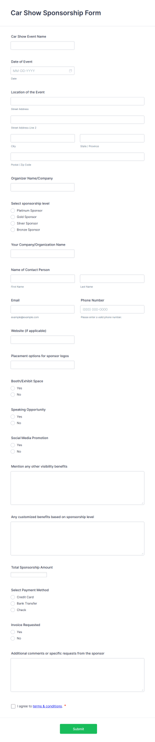 Car Show Sponsorship Form Template
