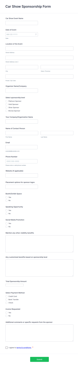 Car Show Sponsorship Form Template