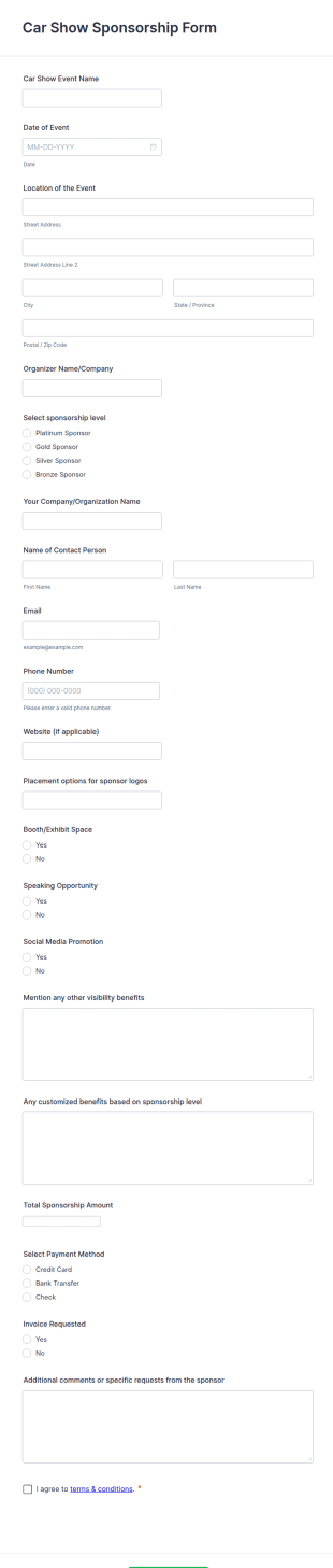 Car Show Sponsorship Form Template