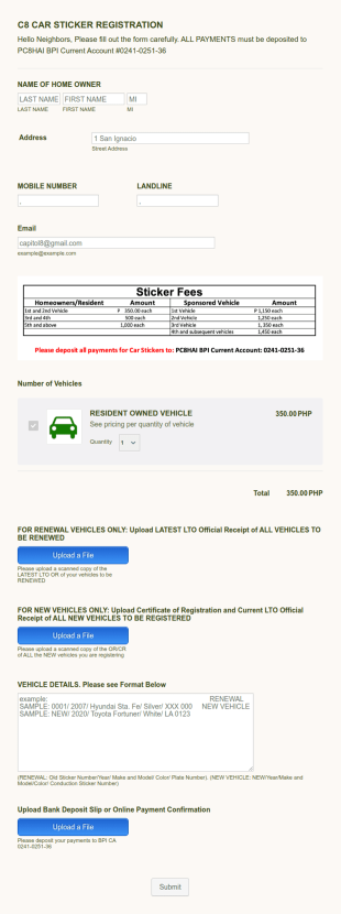 Car Sticker Registration Form Template