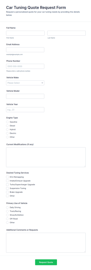 Car Tuning Quote Request Form Template