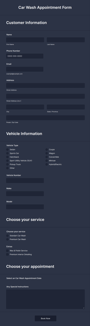 Car Wash Appointment Form Template