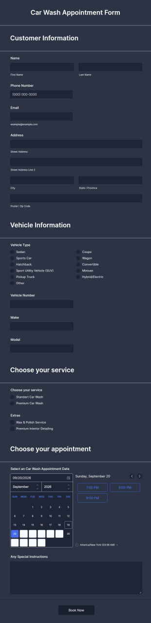 Car Wash Appointment Form Template