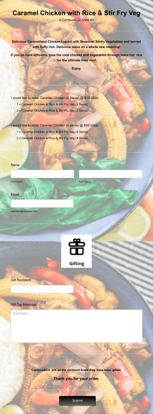 Caramel Chicken Meal Kit Form Template