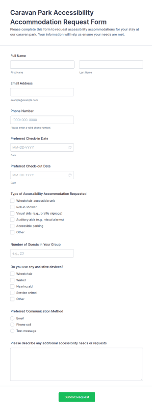 Caravan Park Accessibility Accommodation Request Form Template