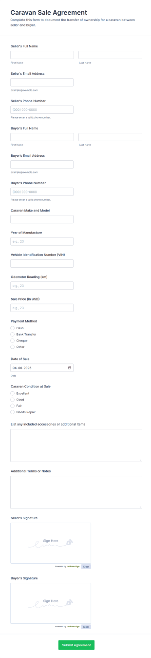 Caravan Sale Agreement Form Template