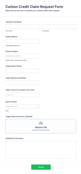 Carbon Credit Claim Request Form Template
