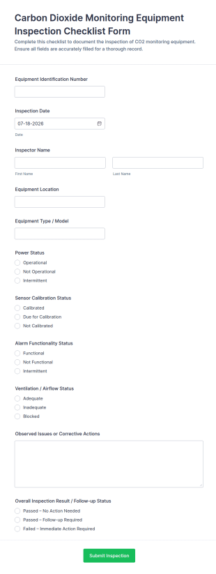 Carbon Dioxide Monitoring Equipment Inspection Checklist Form Template