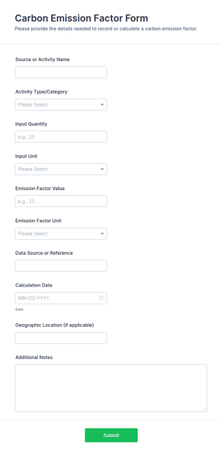 Carbon Emission Factor Form Template