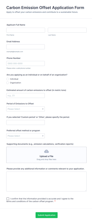 Carbon Emission Offset Application Form Form Template