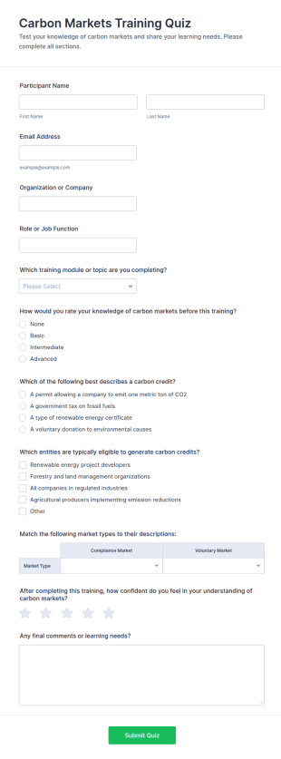 Carbon Markets Training Quiz Form Template