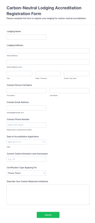 Carbon Neutral Lodging Accreditation Registration Form Template