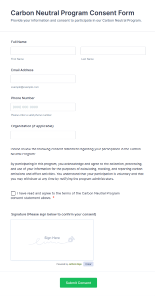Carbon Neutral Program Consent Form Template