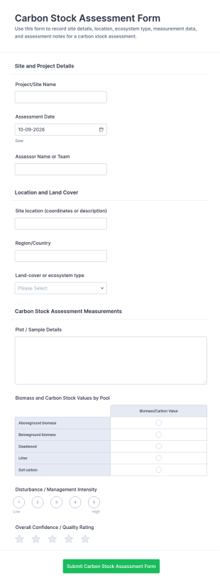 Carbon Stock Assessment Form Template