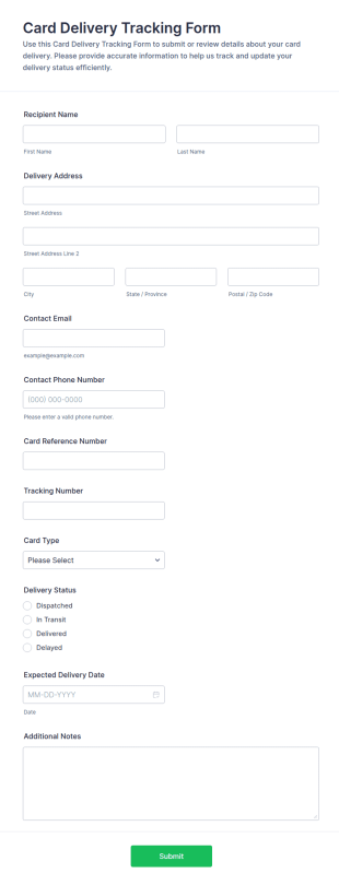 Card Delivery Tracking Form Template