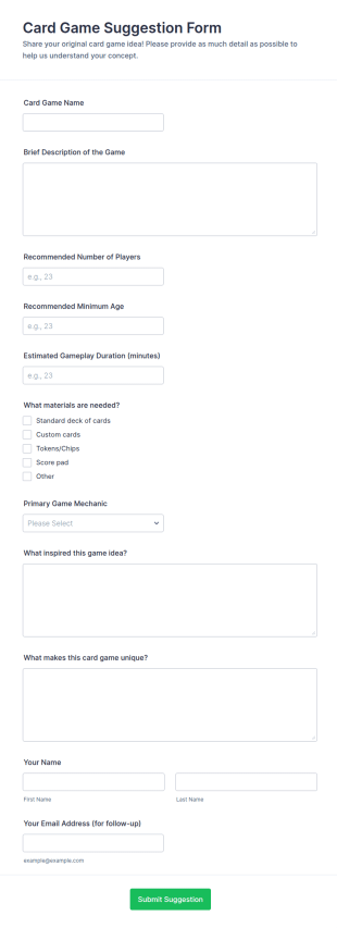 Card Game Suggestion Form Template